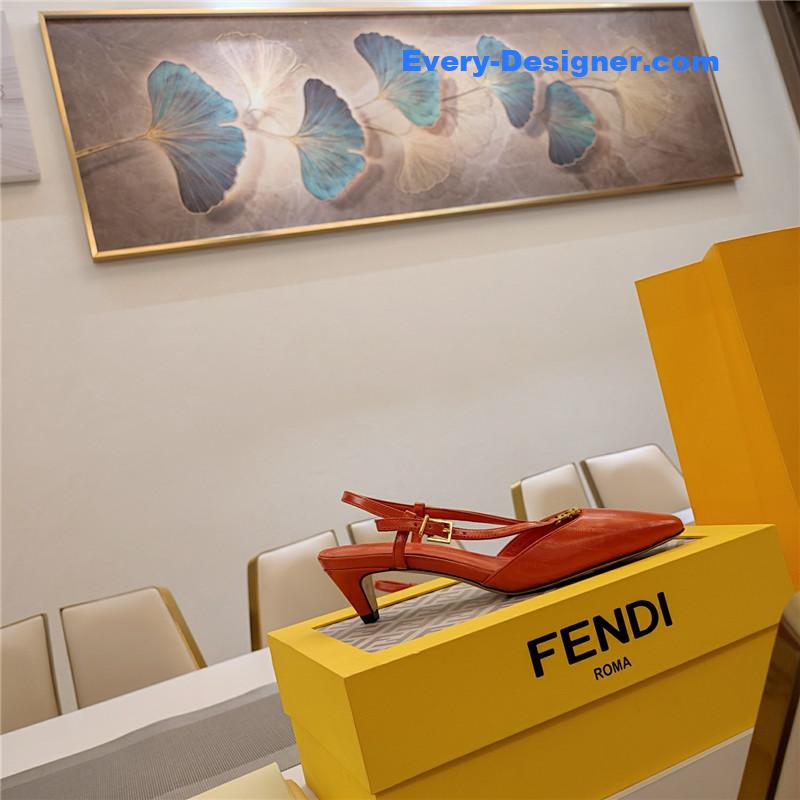 F**di ffold red eel leather low-heeled slingbacks