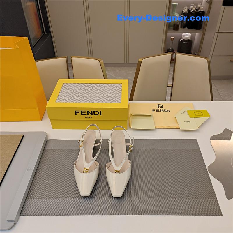 F**di ffold ivory eel leather low-heeled slingbacks