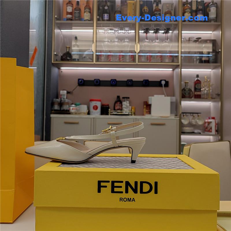 F**di ffold ivory eel leather low-heeled slingbacks