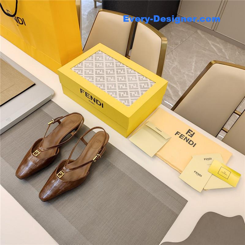 F**di ffold brown eel leather low-heeled slingbacks