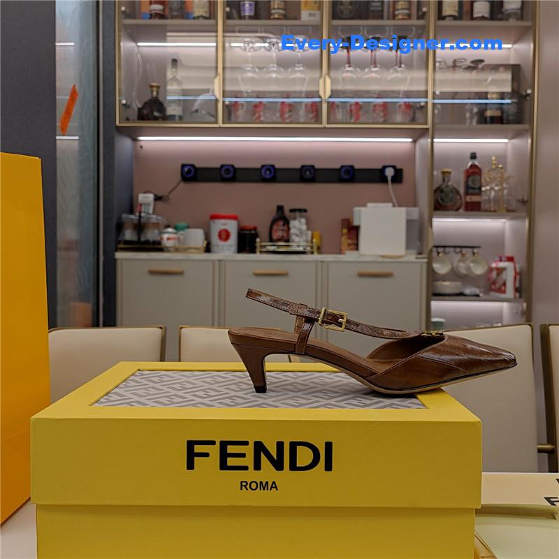 F**di ffold brown eel leather low-heeled slingbacks