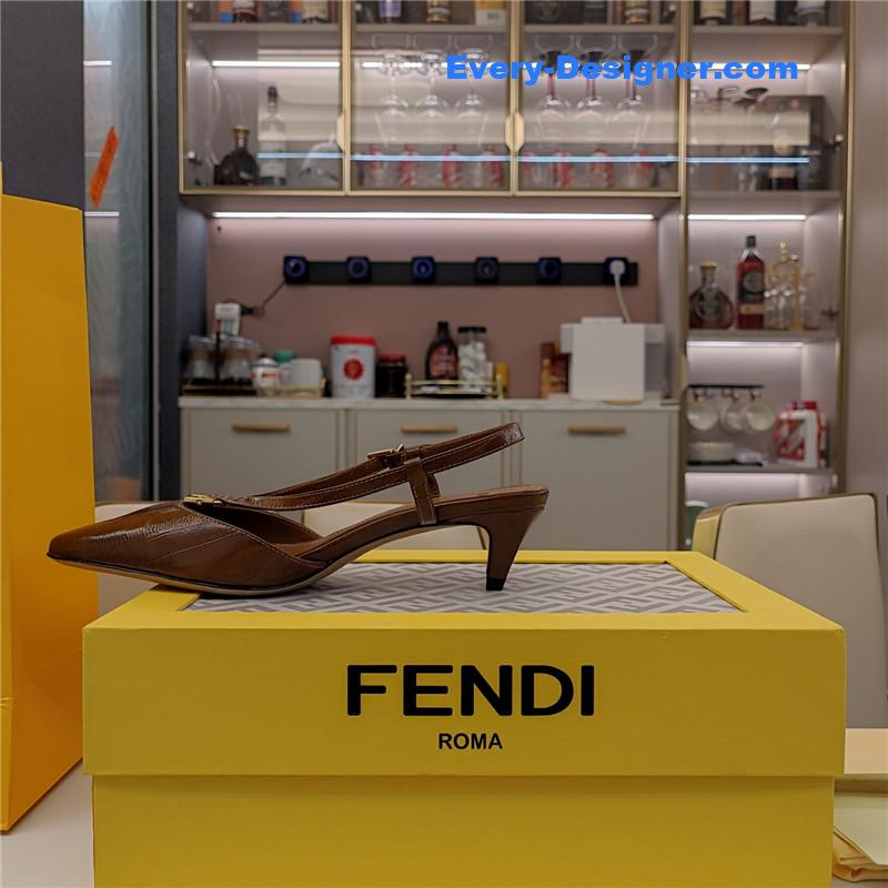 F**di ffold brown eel leather low-heeled slingbacks