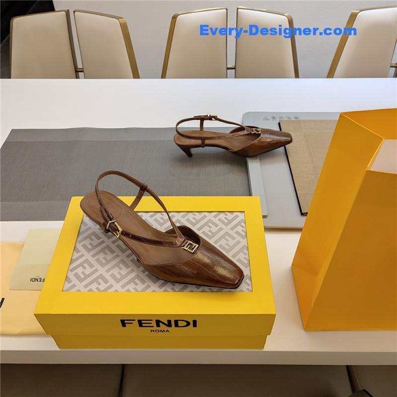 F**di ffold brown eel leather low-heeled slingbacks