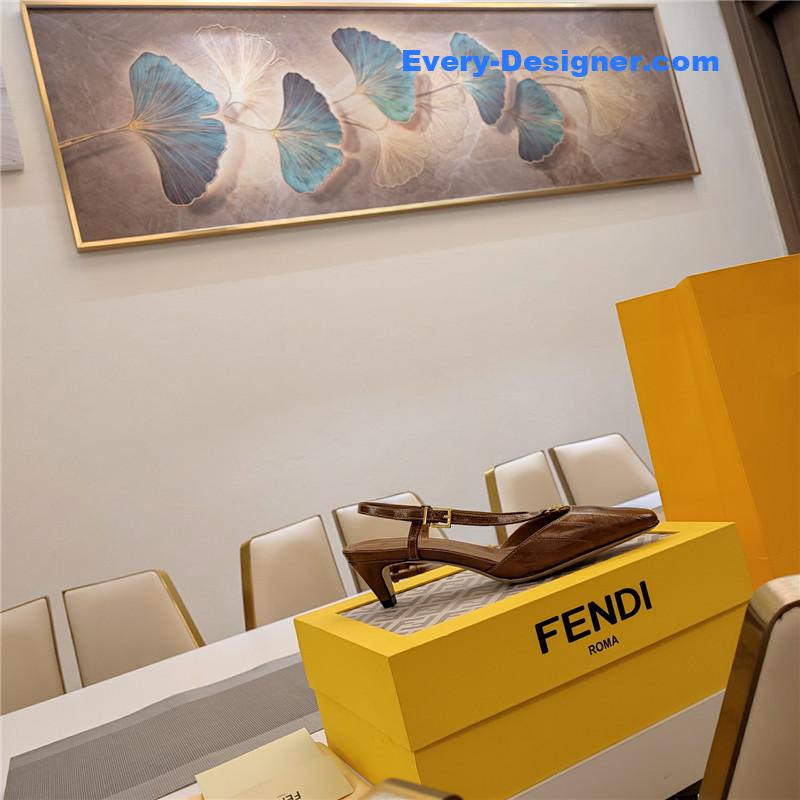 F**di ffold brown eel leather low-heeled slingbacks