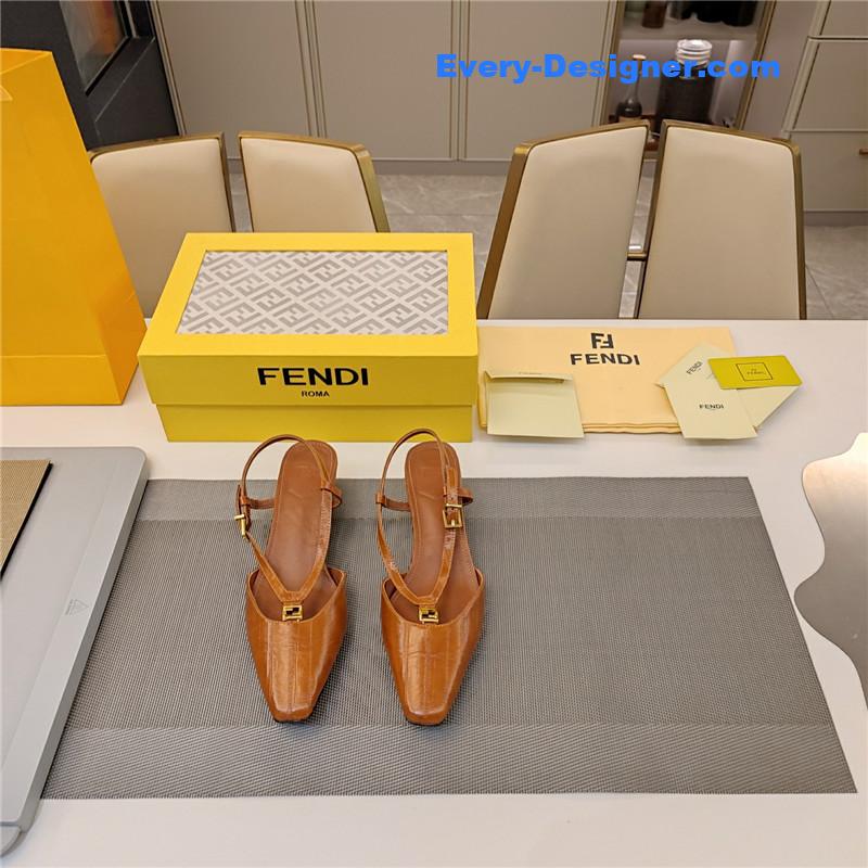 F**di ffold beige eel leather low-heeled slingbacks