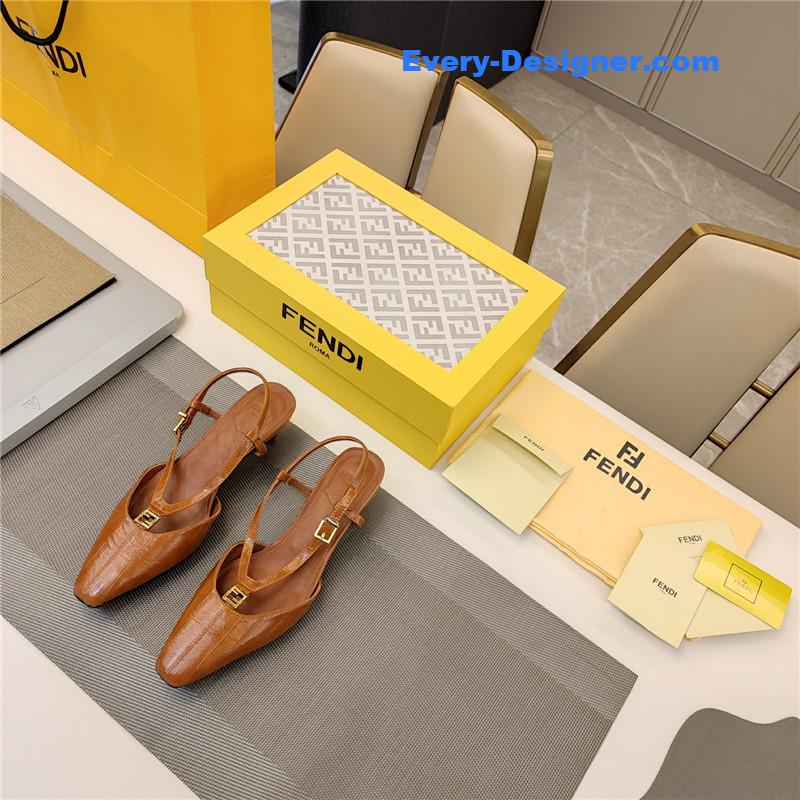 F**di ffold beige eel leather low-heeled slingbacks