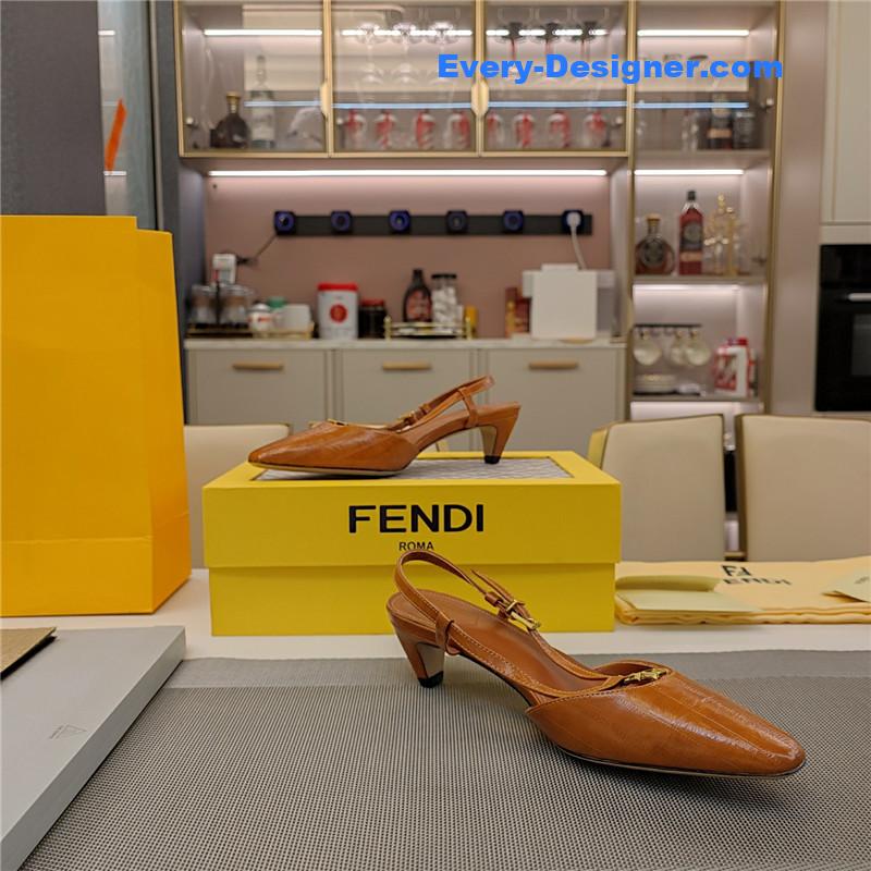 F**di ffold beige eel leather low-heeled slingbacks