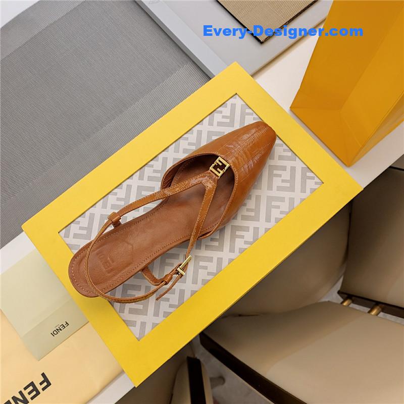 F**di ffold beige eel leather low-heeled slingbacks