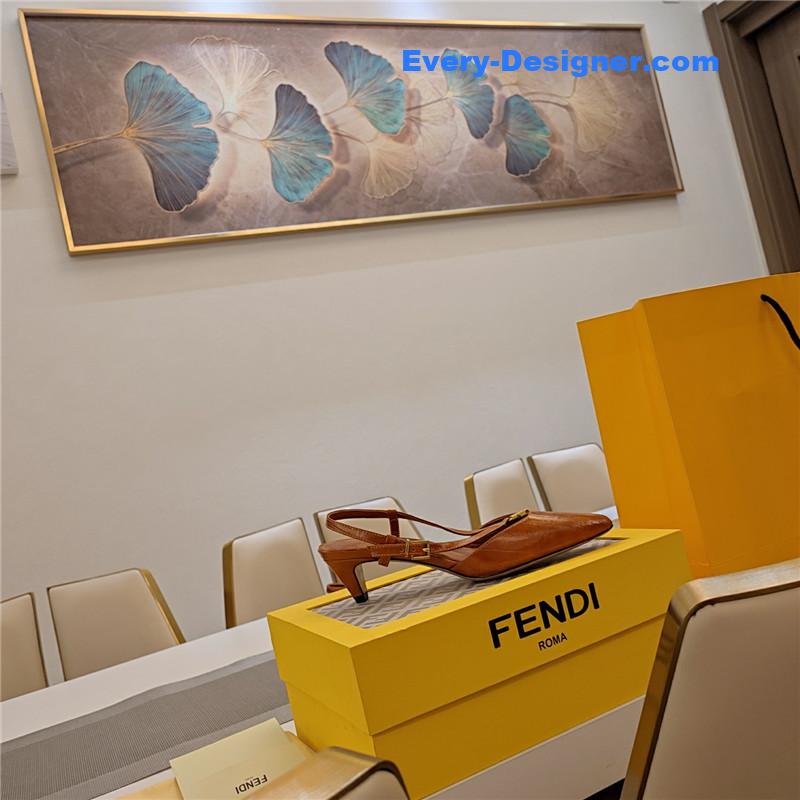 F**di ffold beige eel leather low-heeled slingbacks