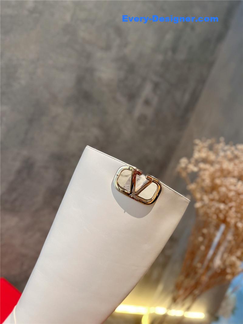 Va1e*ntin0 garavani vlogo white leather knee-high boots