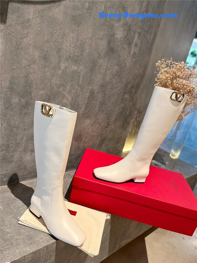 Va1e*ntin0 garavani vlogo white leather knee-high boots