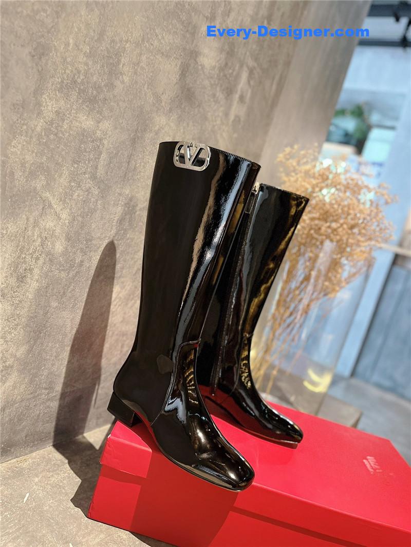 Va1e*ntin0 garavani vlogo patent leather knee-high boots