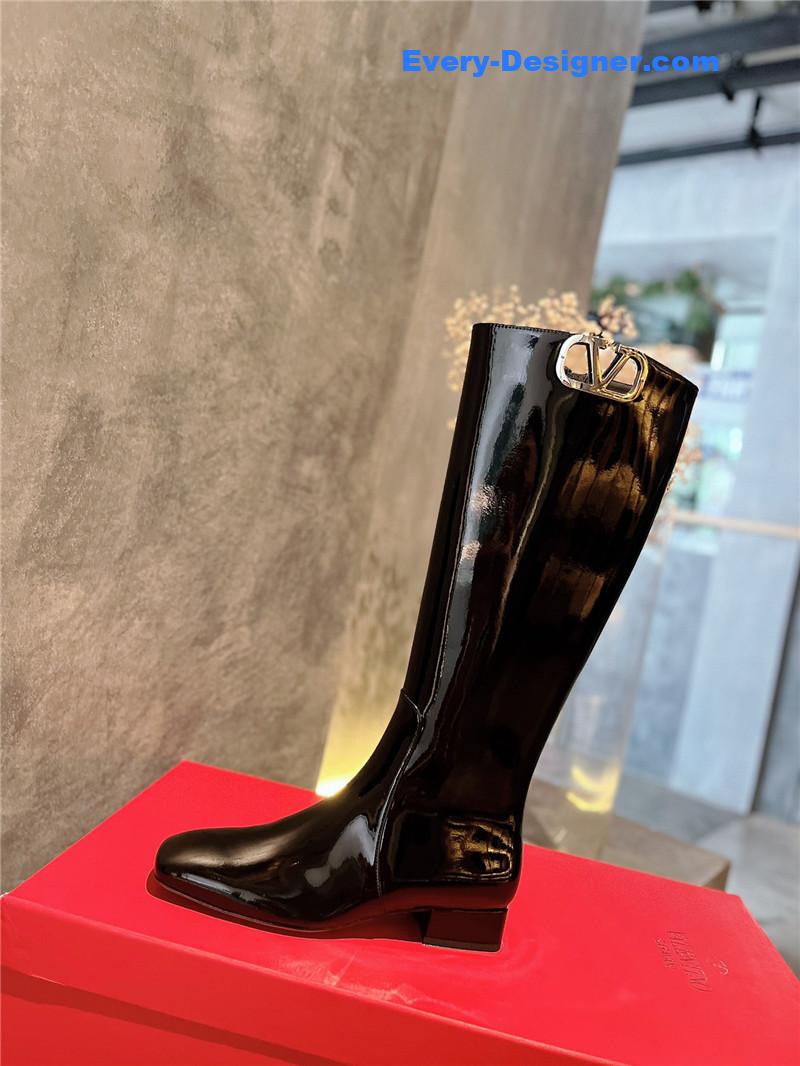 Va1e*ntin0 garavani vlogo patent leather knee-high boots