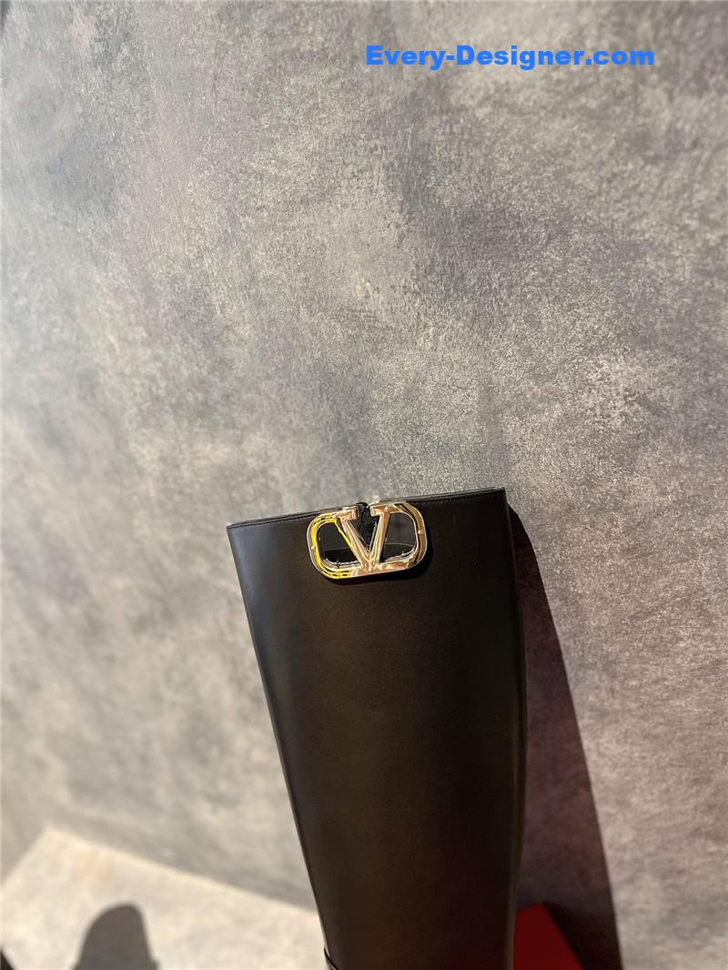 Va1e*ntin0 garavani vlogo leather knee-high boots