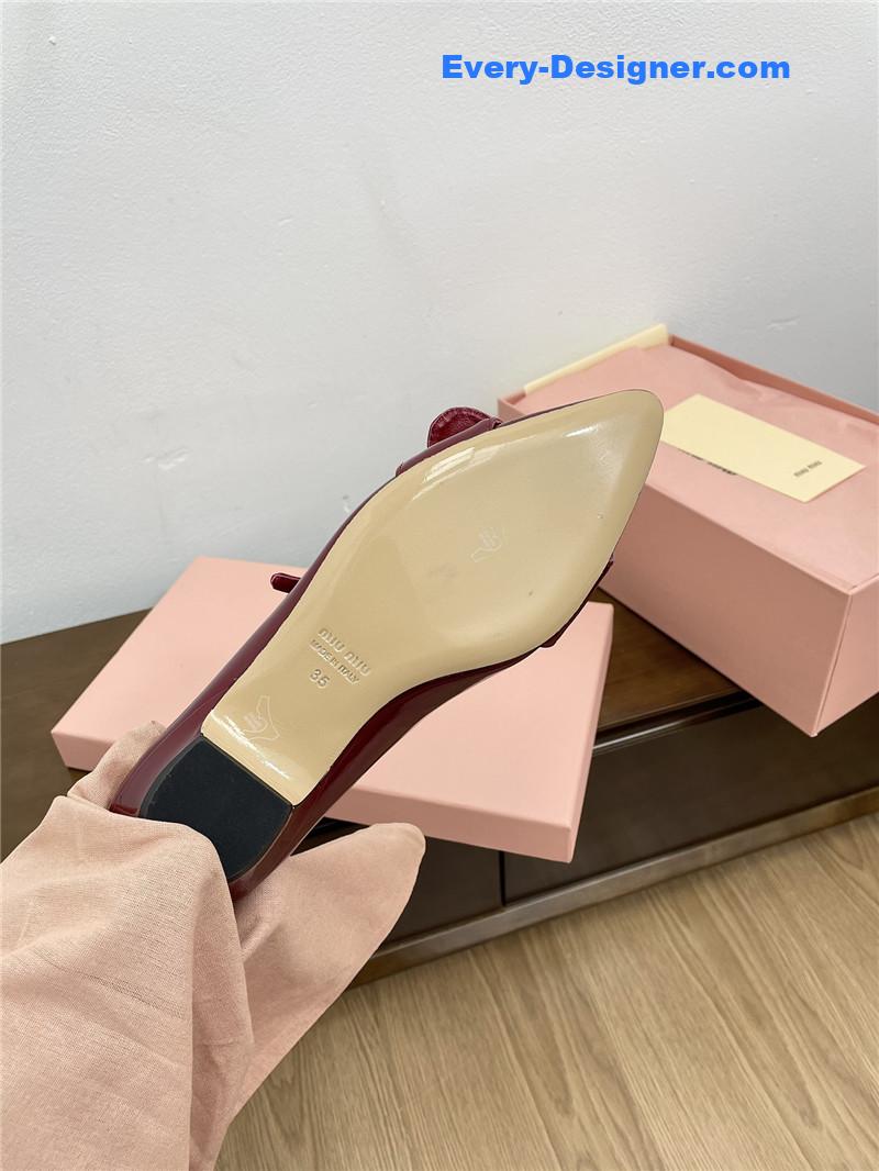 Miu Miu Burgundy Mary Jane Pointed Flats with Belt Buckle