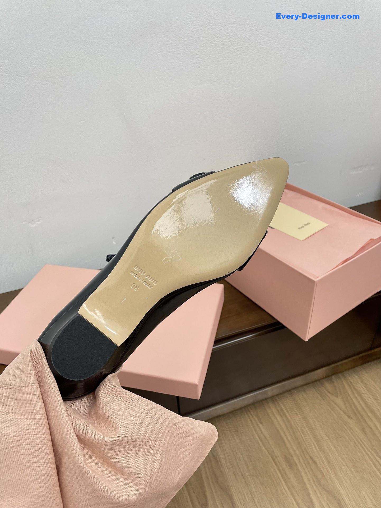 Miu Miu Black Mary Jane Pointed Flats with Belt Buckle