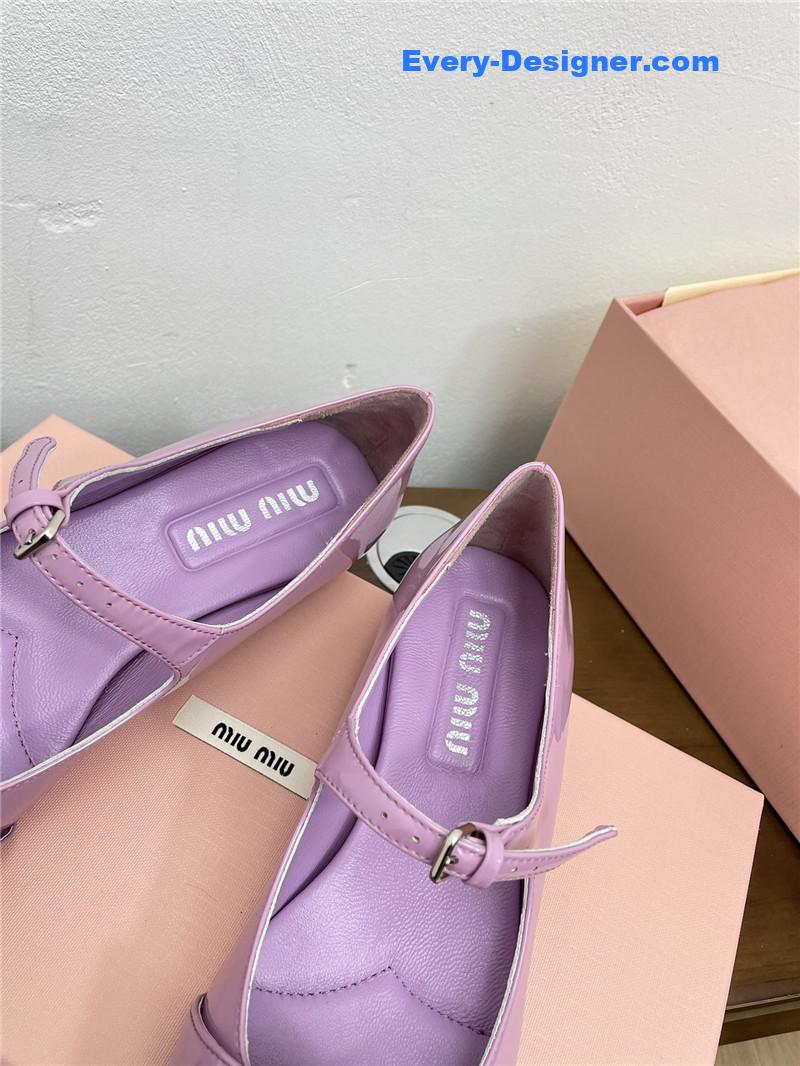 Miu Miu Purple Mary Jane Pointed Flats with Belt Buckle