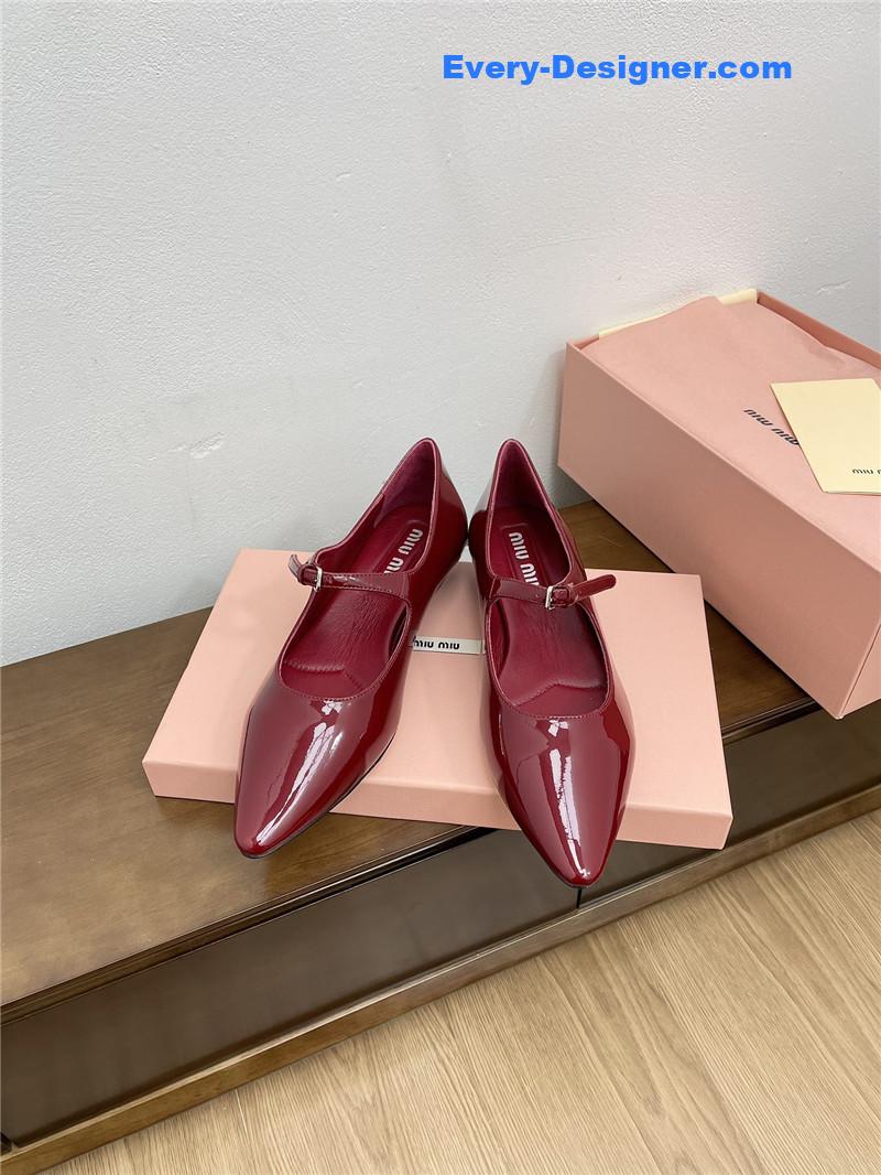Miu Miu Burgundy Pattern Mary Jane Pointed Flats