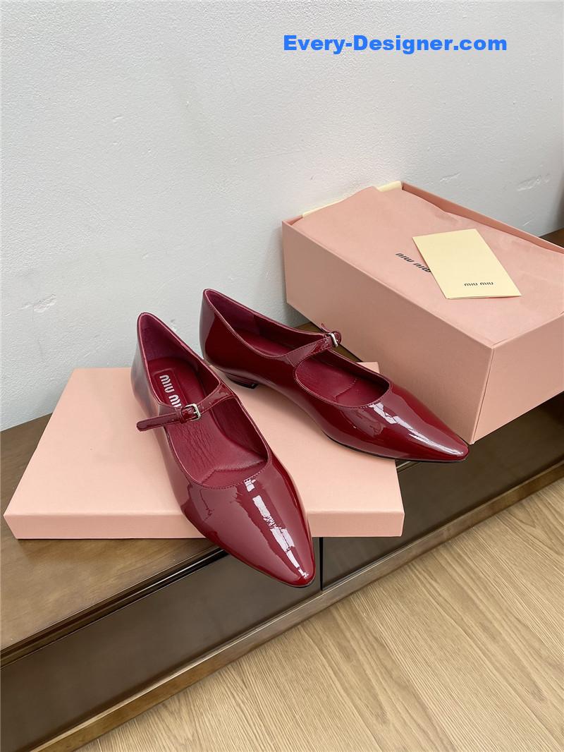 Miu Miu Burgundy Pattern Mary Jane Pointed Flats
