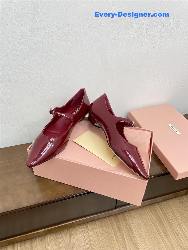 Miu Miu Burgundy Pattern Mary Jane Pointed Flats