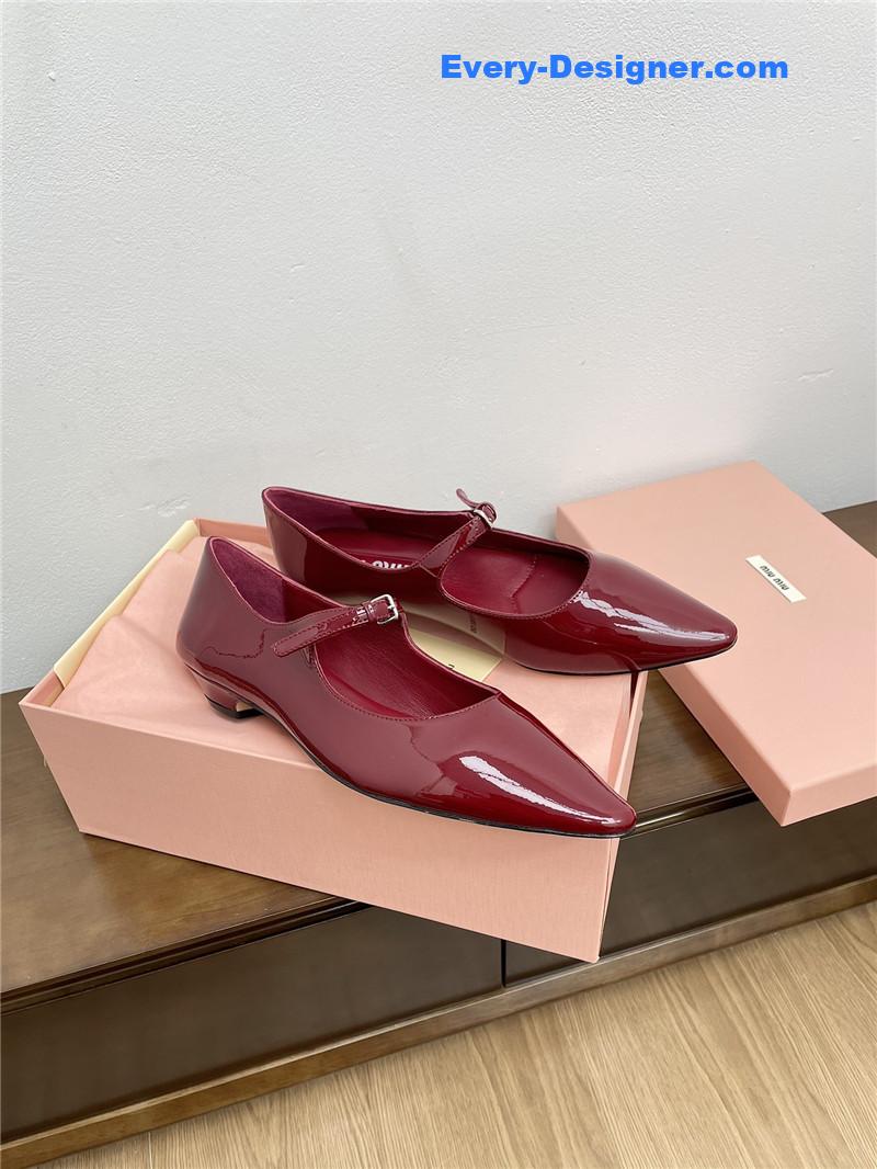 Miu Miu Burgundy Pattern Mary Jane Pointed Flats