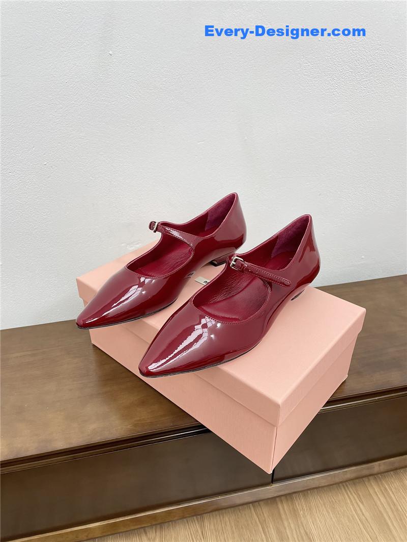Miu Miu Burgundy Pattern Mary Jane Pointed Flats