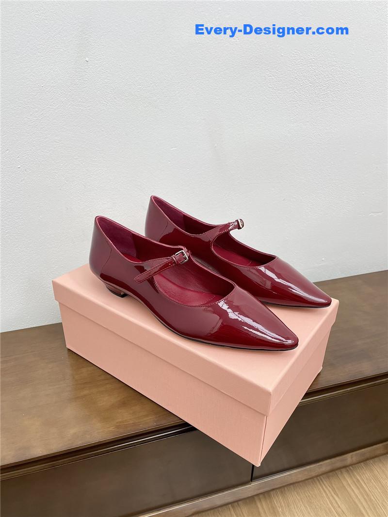 Miu Miu Burgundy Pattern Mary Jane Pointed Flats