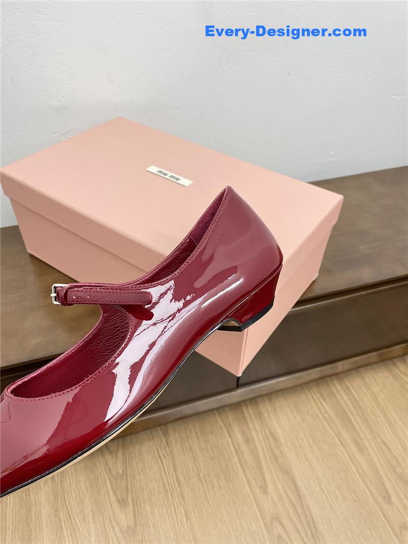 Miu Miu Burgundy Pattern Mary Jane Pointed Flats