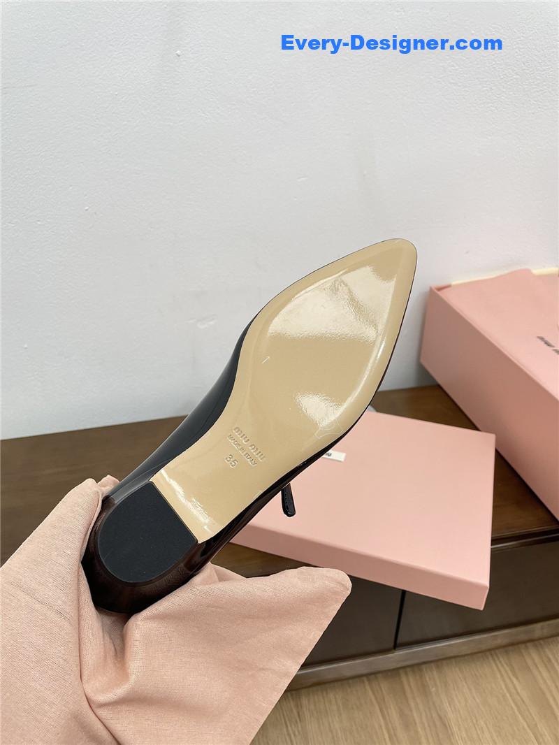 Miu Miu Black Pattern Mary Jane Pointed Flats