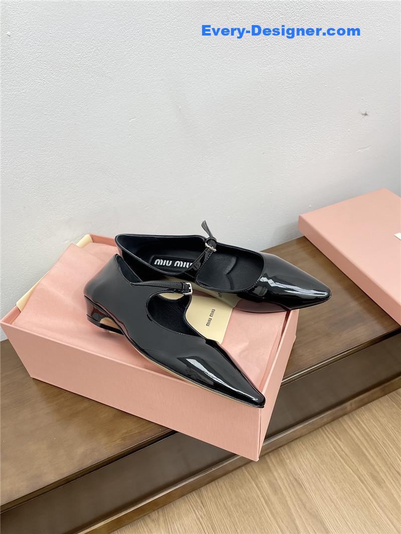 Miu Miu Black Pattern Mary Jane Pointed Flats