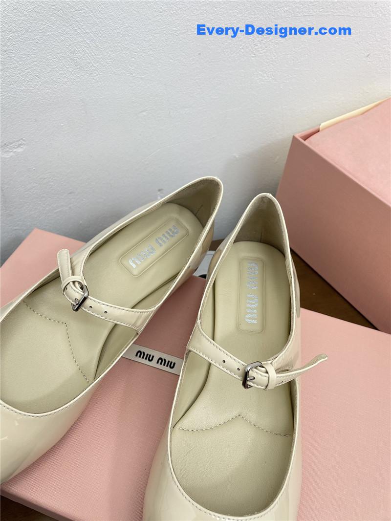 Miu Miu Ivory Pattern Mary Jane Pointed Flats