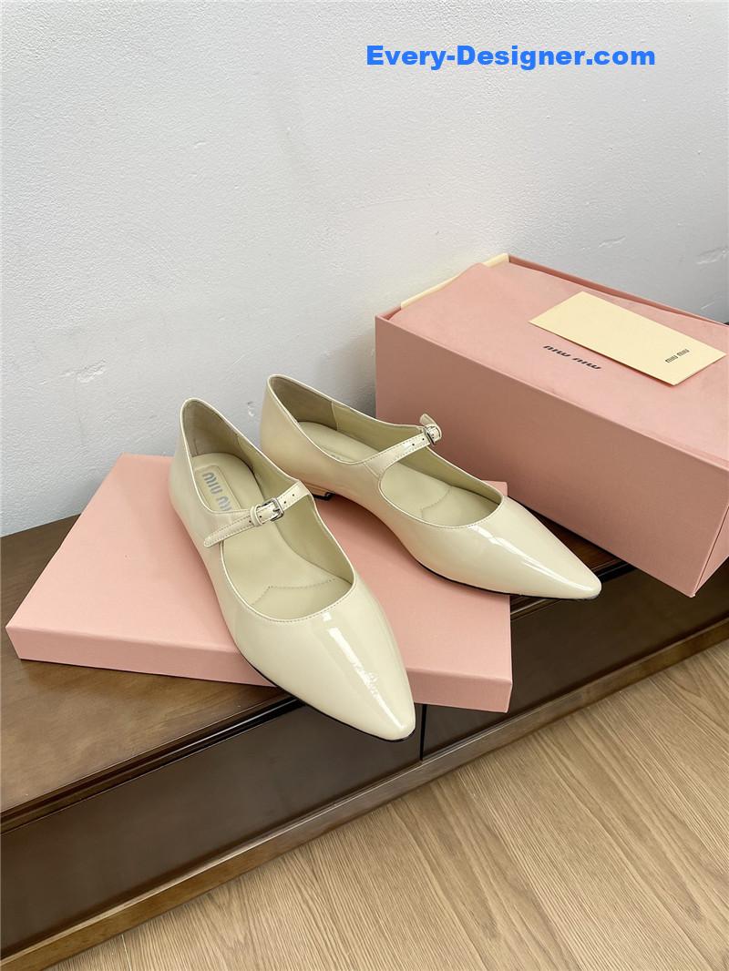 Miu Miu Ivory Pattern Mary Jane Pointed Flats