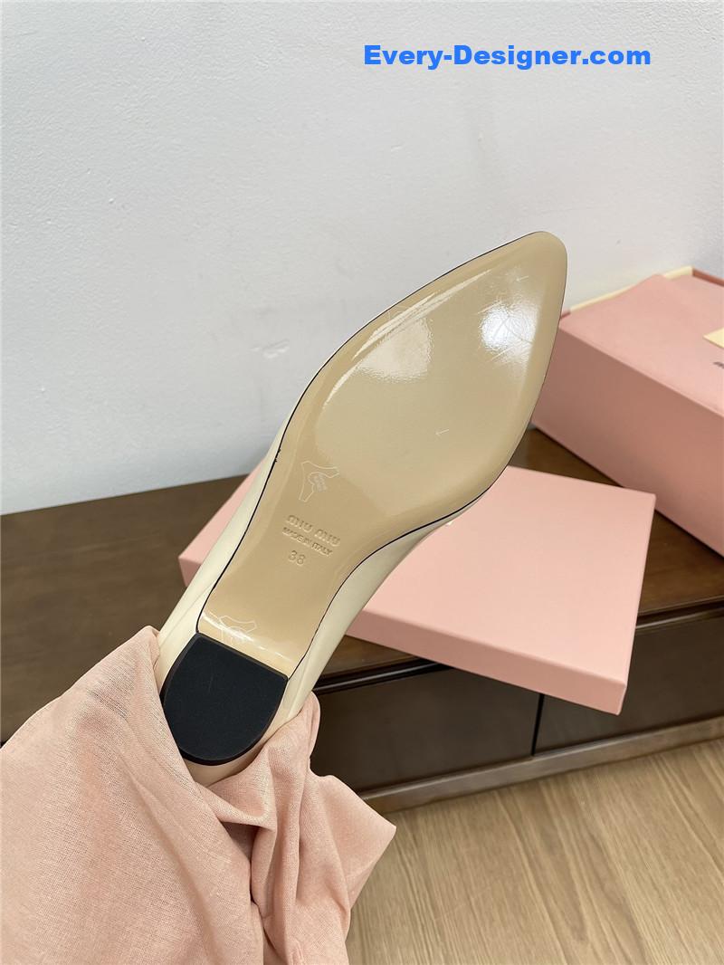 Miu Miu Ivory Pattern Mary Jane Pointed Flats