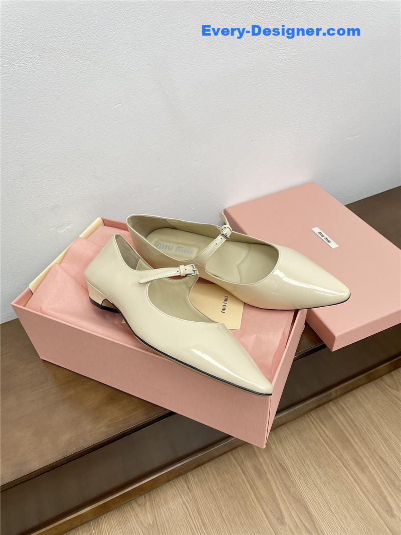 Miu Miu Ivory Pattern Mary Jane Pointed Flats
