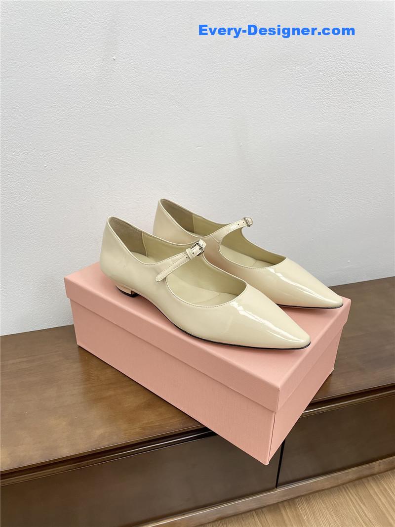 Miu Miu Ivory Pattern Mary Jane Pointed Flats