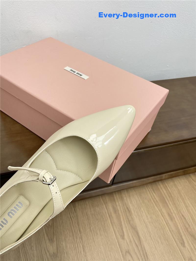 Miu Miu Ivory Pattern Mary Jane Pointed Flats