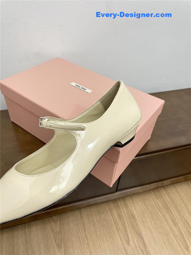 Miu Miu Ivory Pattern Mary Jane Pointed Flats