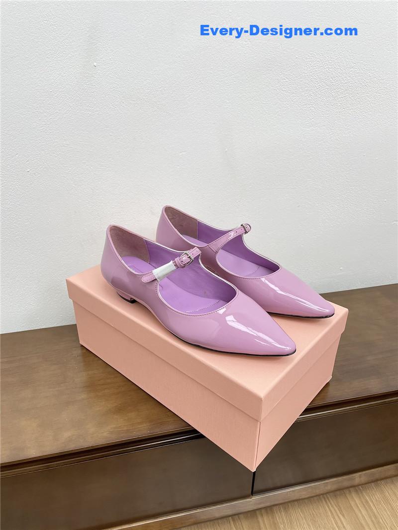 Miu Miu Purple Pattern Mary Jane Pointed Flats