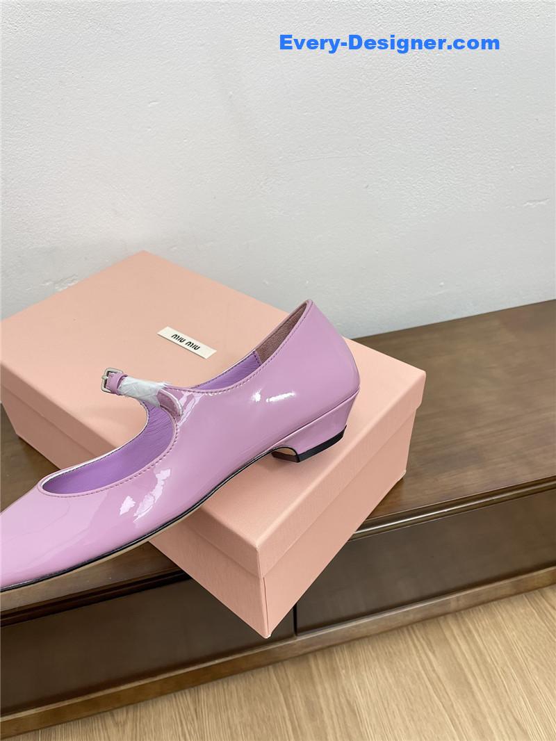 Miu Miu Purple Pattern Mary Jane Pointed Flats
