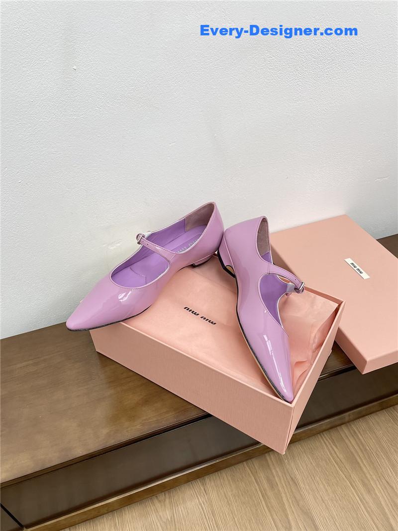 Miu Miu Purple Pattern Mary Jane Pointed Flats