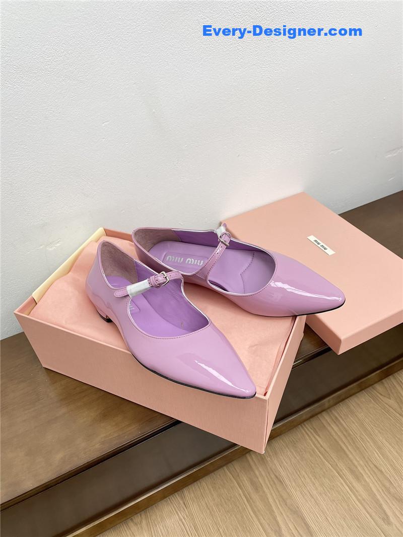 Miu Miu Purple Pattern Mary Jane Pointed Flats