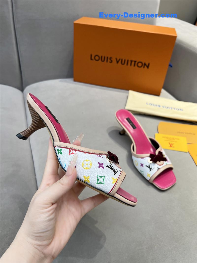l0vis Vvtt0n neo revival mules pink and white printed calfskin