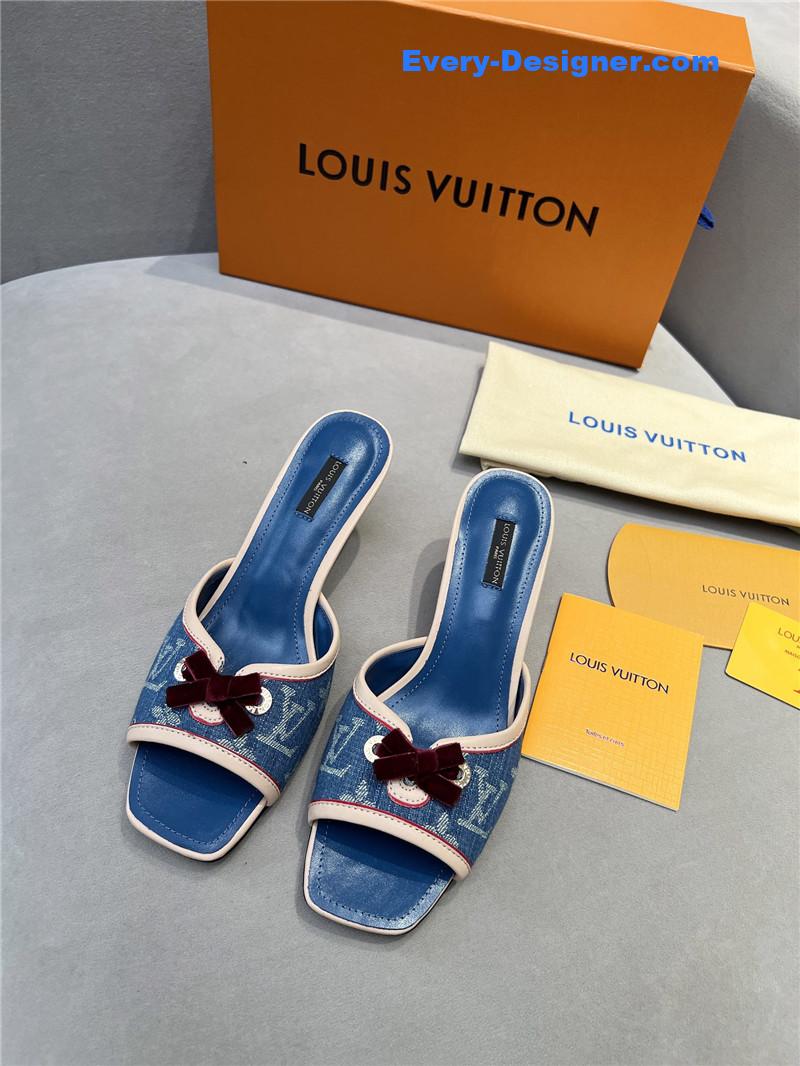 l0vis Vvtt0n monogram denim leather bow slide