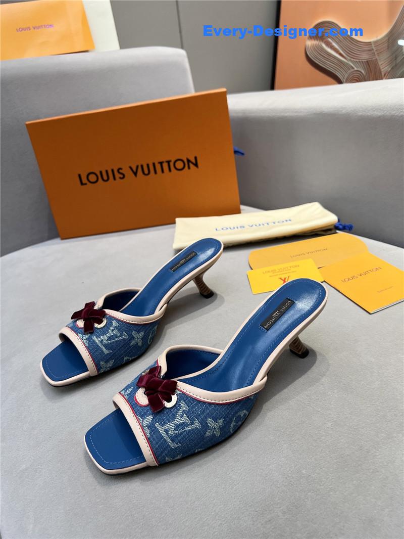 l0vis Vvtt0n monogram denim leather bow slide