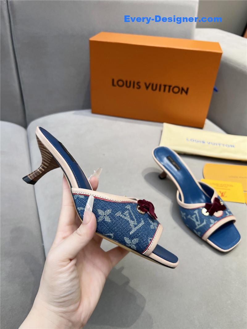 l0vis Vvtt0n monogram denim leather bow slide