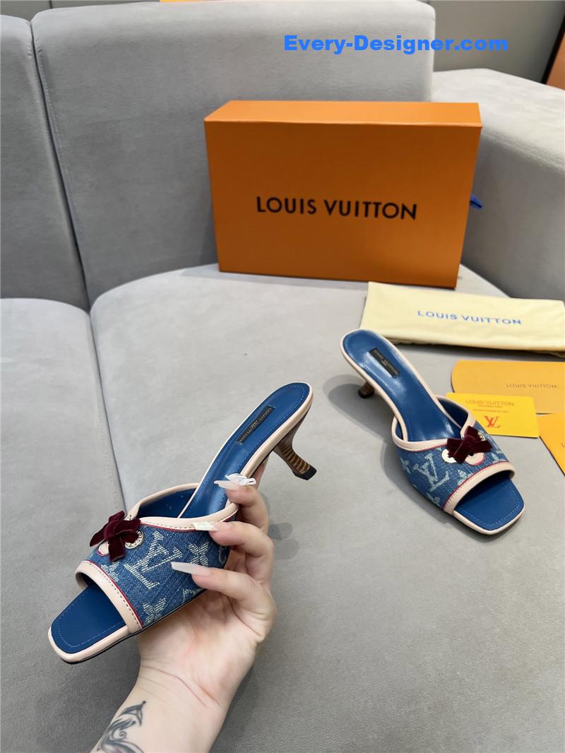 l0vis Vvtt0n monogram denim leather bow slide