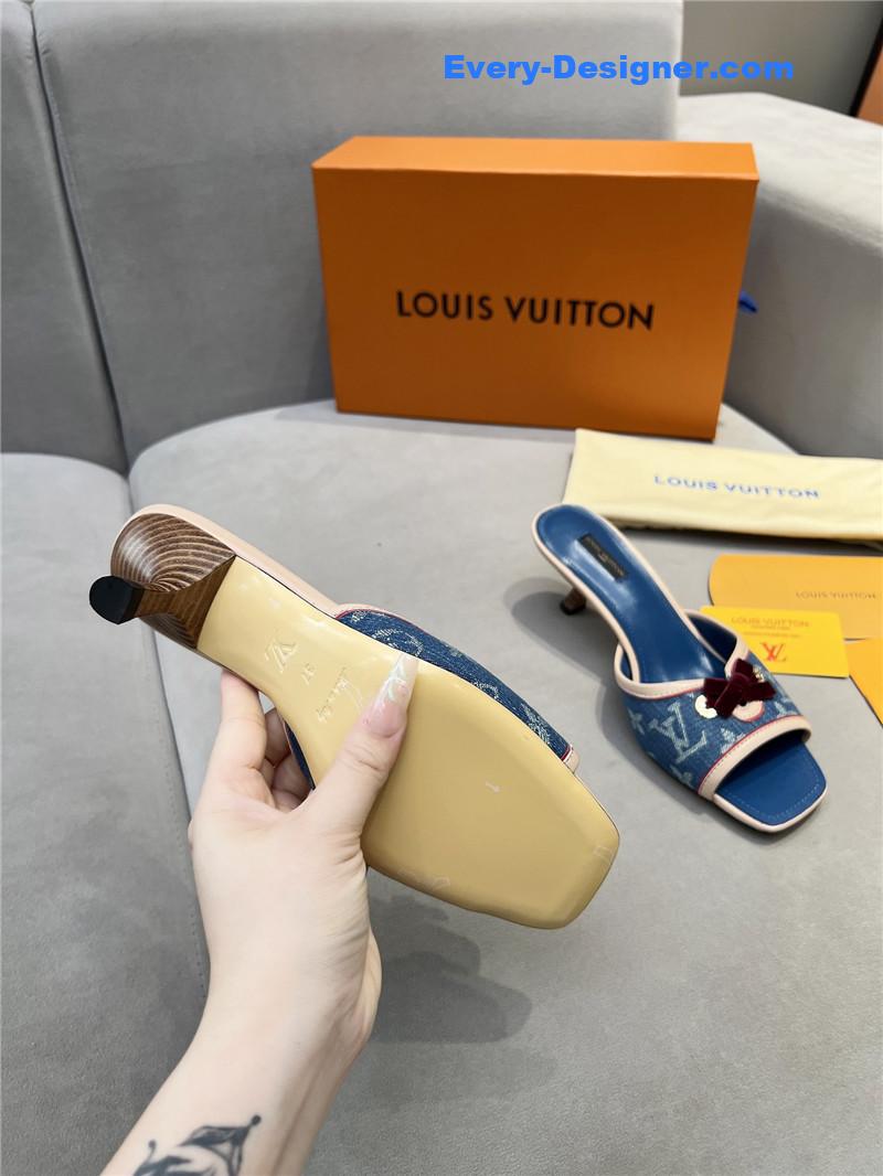 l0vis Vvtt0n monogram denim leather bow slide