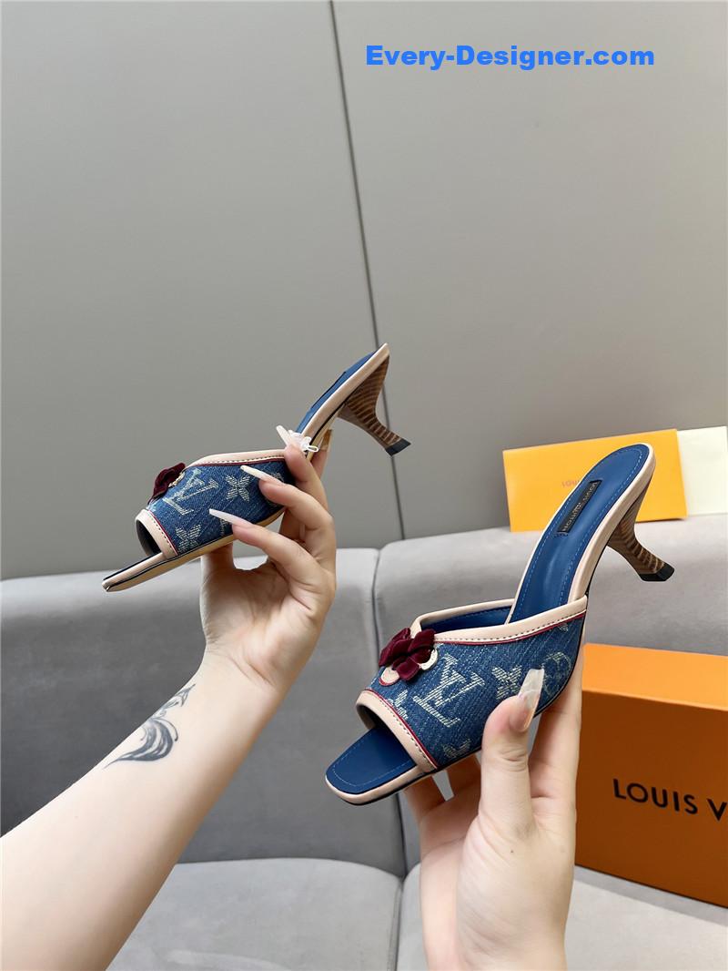 l0vis Vvtt0n monogram denim leather bow slide
