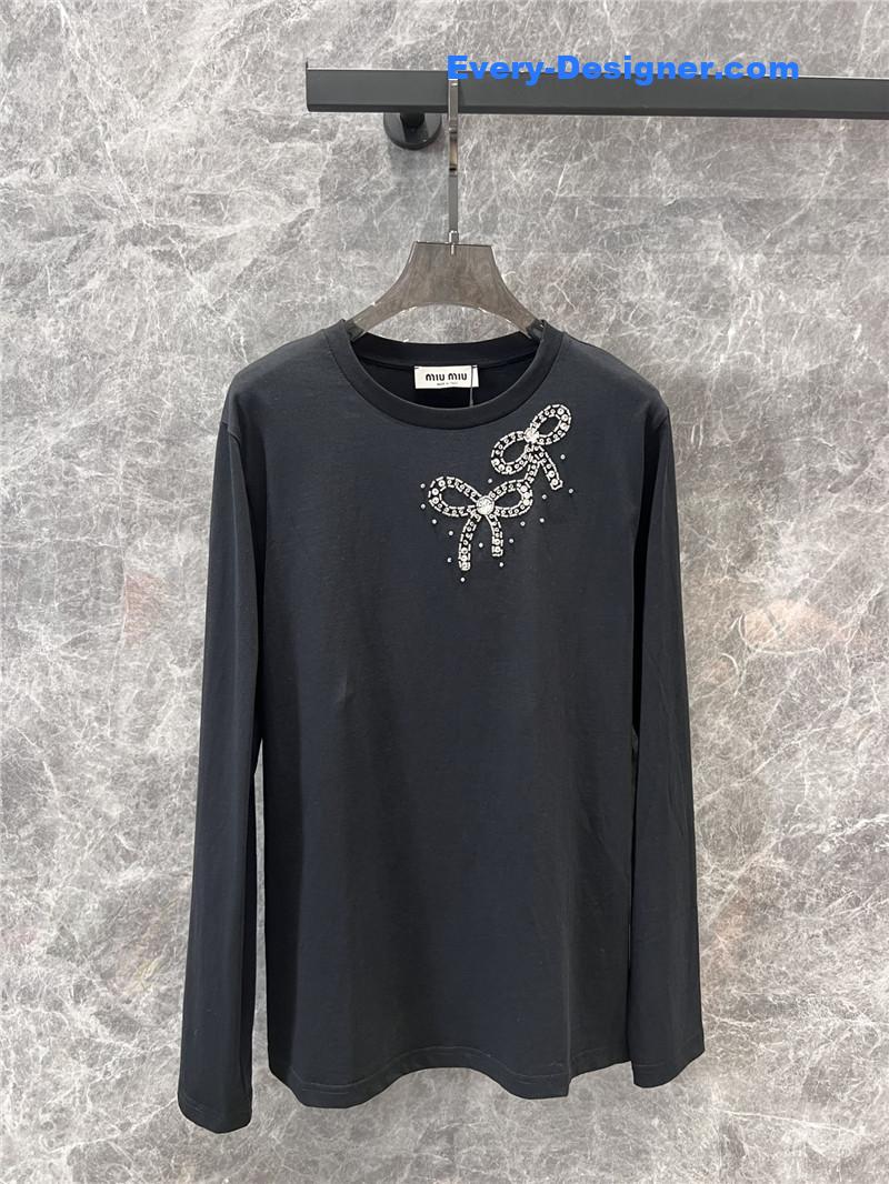 M1um1u bow-decorated long-sleeved t-shirt replica clothes