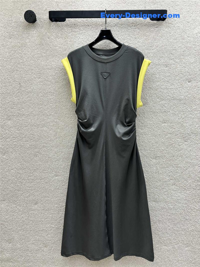 Pra*a contrast color hem flying dress replicas clothes